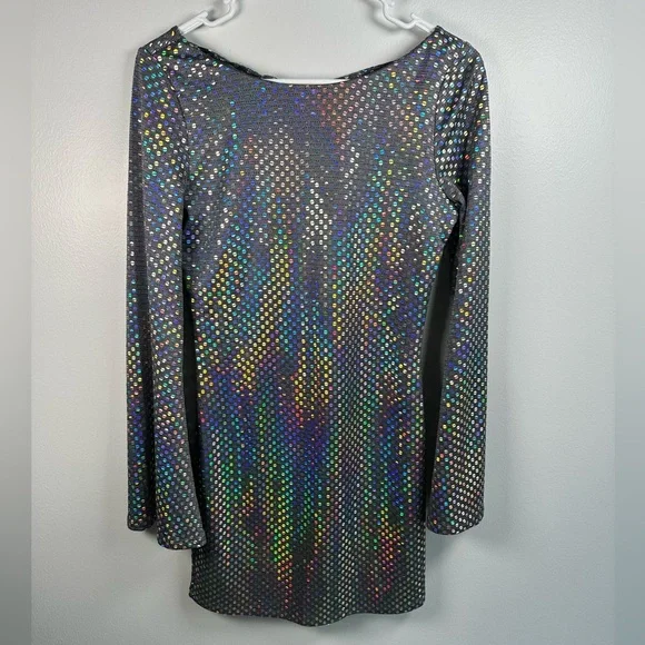 holographic bodycon dress Glitchy Holographic Scattered Mirror  One-Sleeve Bodycon Dress, M